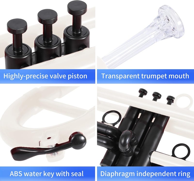 PAMPET Professional Plastic Bb Trumpet Student Trumpet Set for Student Beginner With 7C Mouthpiece and 3C Mouthpiece Bb Trumpet Instrument, White, PM160 - Image 2